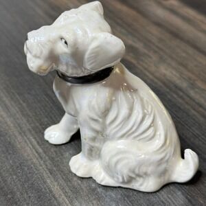 Vintage Dog Figurine Made in Japan White Ceramic Puppy Collar‎ Decor